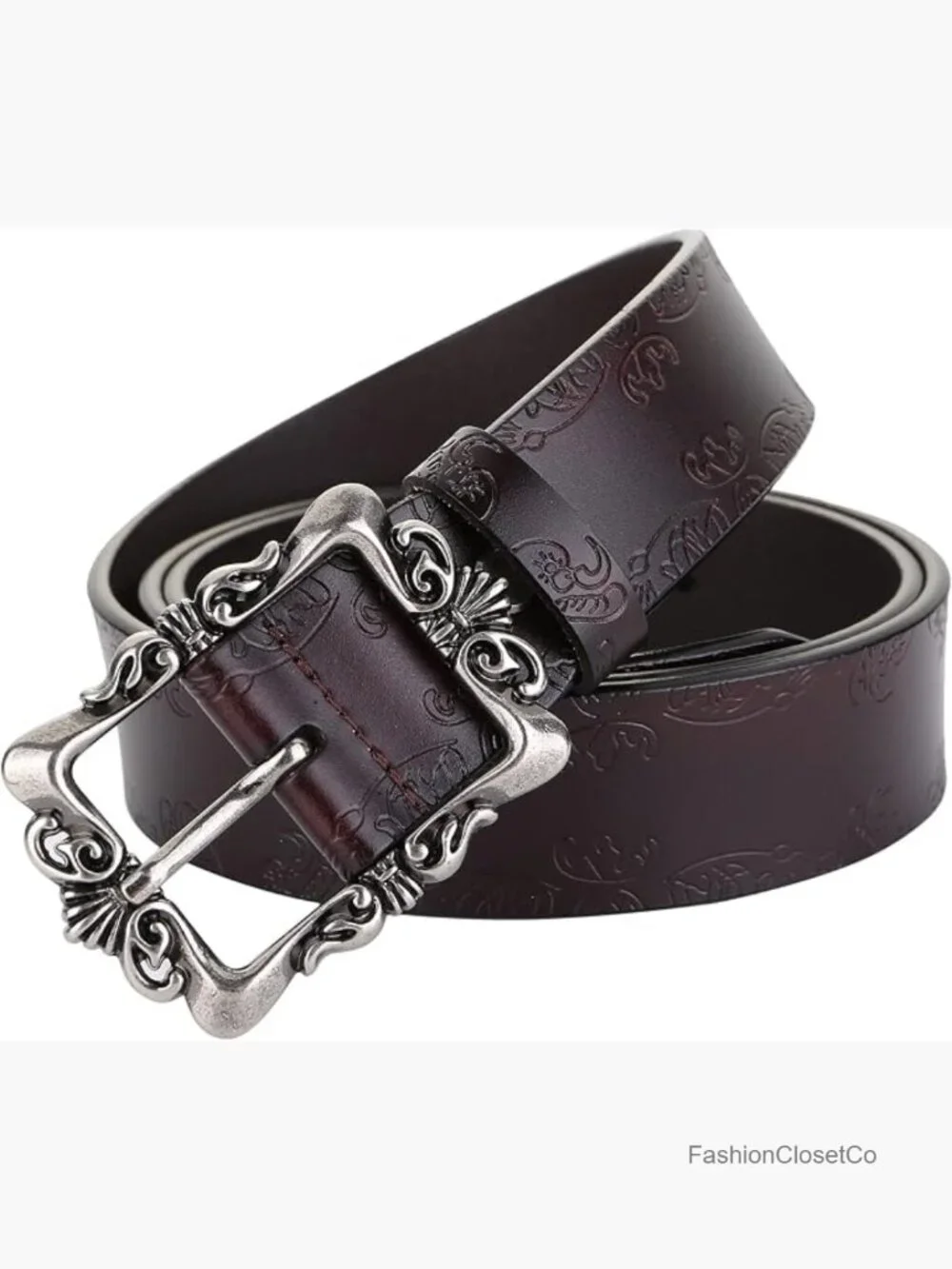 Vintage Genuine Leather Belt for Women, Adjustable, Antique Buckle